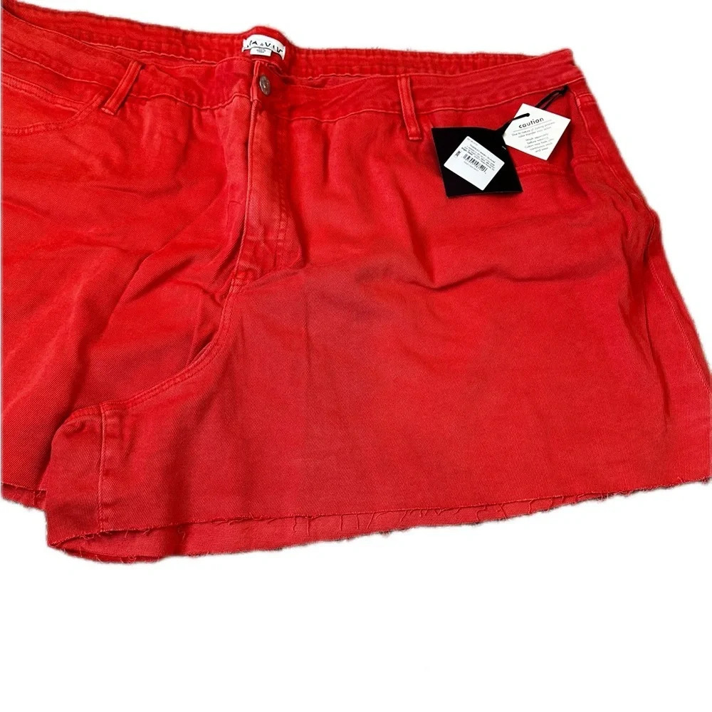 Ava & Viv Plus Size High-Rise Stretch Denim Jean Shorts- Orange / Coral - Picture 3 of 5